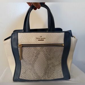 Kate Spade Indigo Blue Cream Pebbled Leather Satchel Shoulder Bag Purse
